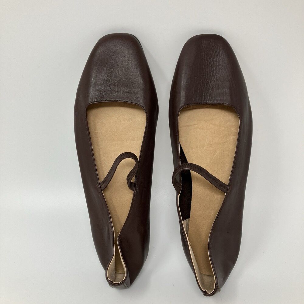 Madewell Greta Ballet Flats Womens 10.5 Brown Leather Square Toe Strap